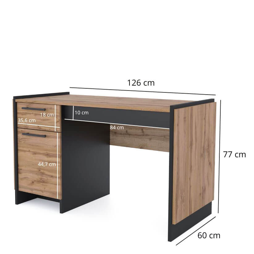 Фото розмірів письмового столу AMINO MEBELBOS 1D1S/130