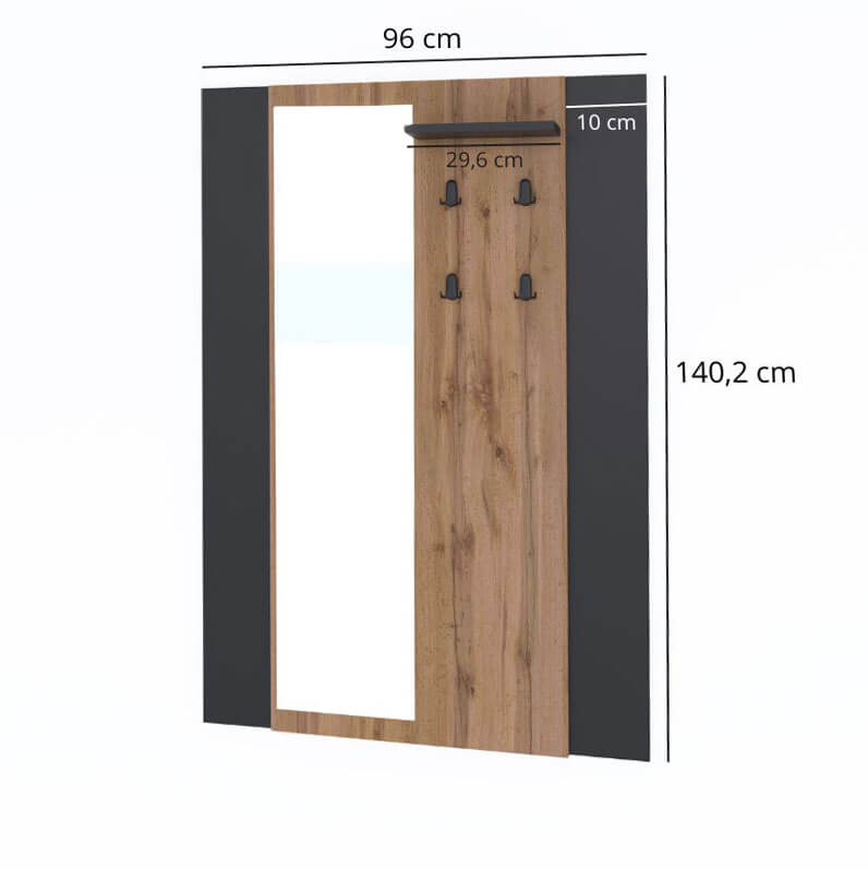 Фото розмірів вішака з дзеркалом AMINO MEBELBOS