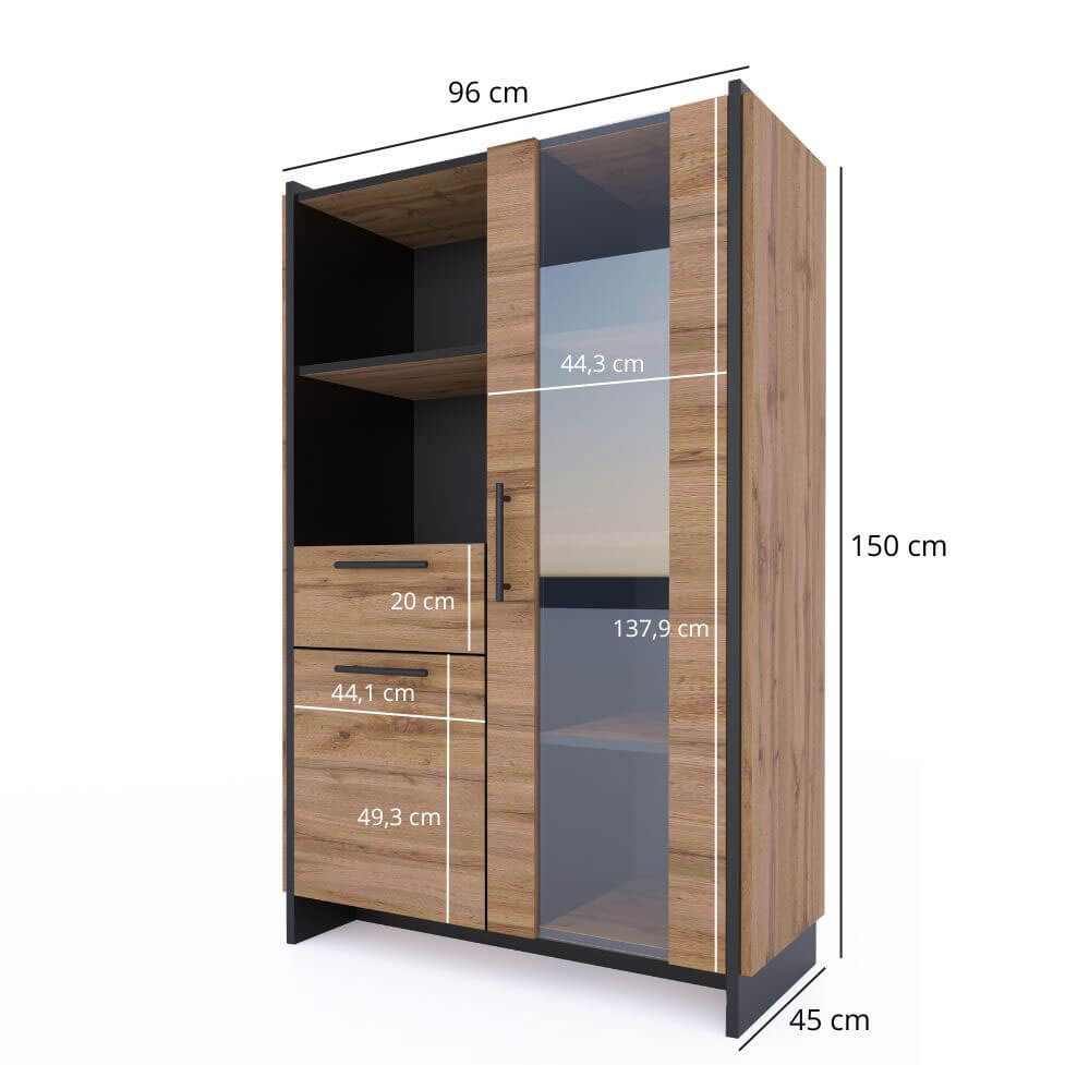 Фото розмірів низької вітрини AMINO MEBELBOS 1D1W1S