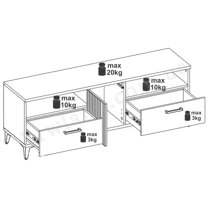 Фото схеми навантажень тумби під телевізор комплекту меблів для вітальні ARIS LIVEO