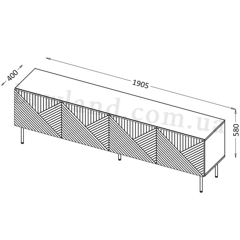 Фото схеми з розмірами тумби ТВ ART DECO CAMA 4D