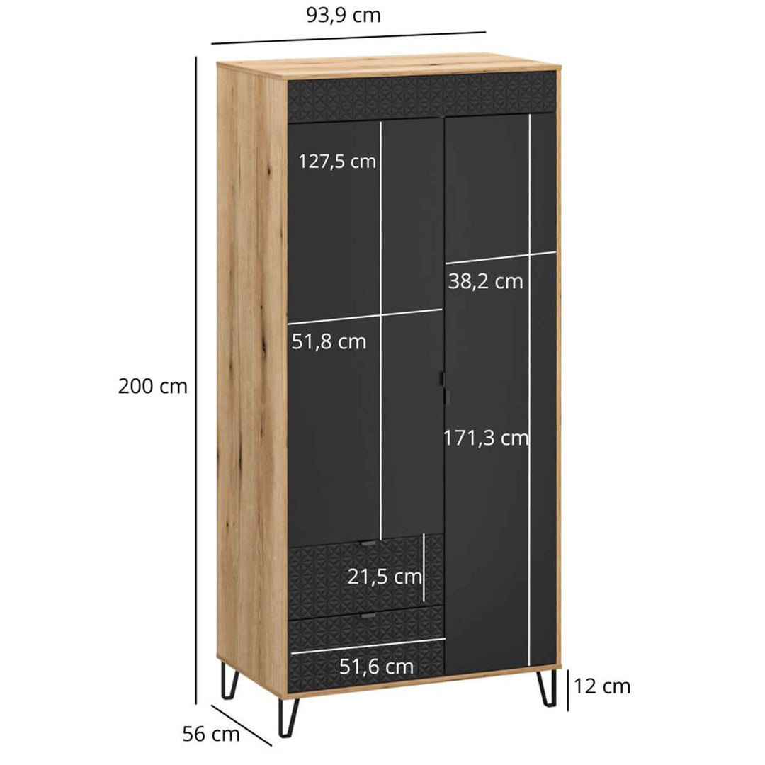 Фото розмірів шафи BELLANO MEBELBOS 2D2S