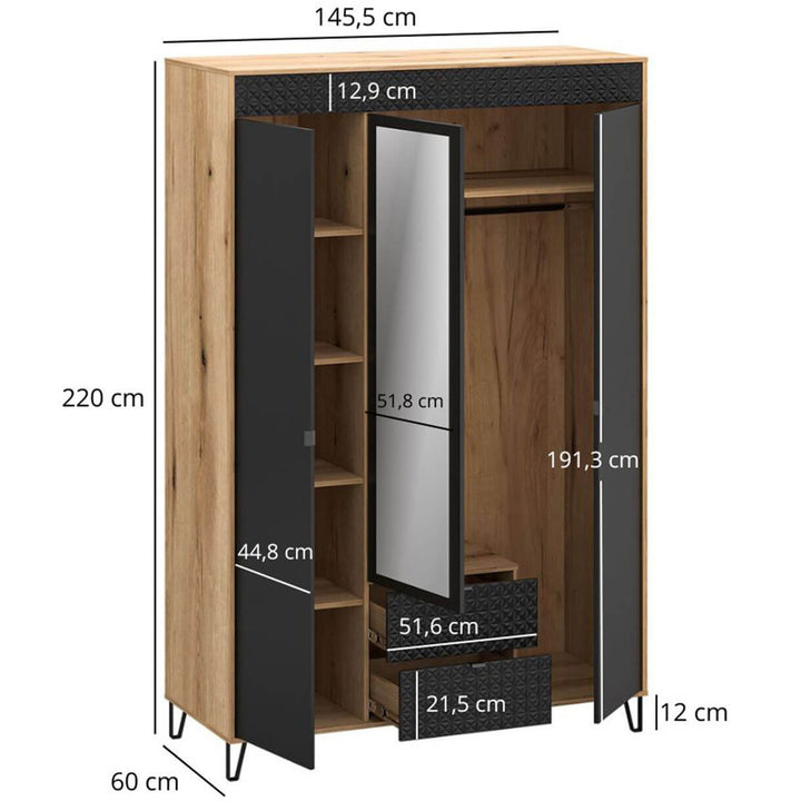 Фото розмірів шафи з дзеркалом BELLANO MEBELBOS 3D2S