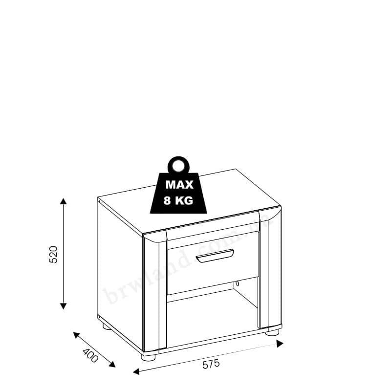 На фото схема з розмірами тумбочки BESTO LIVEO BT13