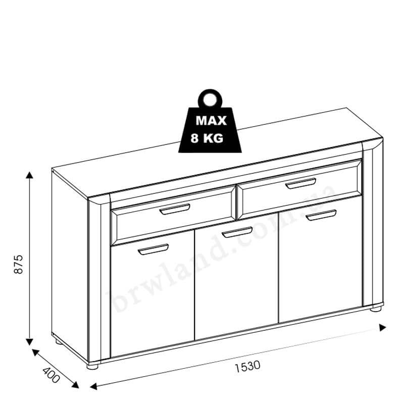 На фото схема із розмірами комода BESTO LIVEO BT3