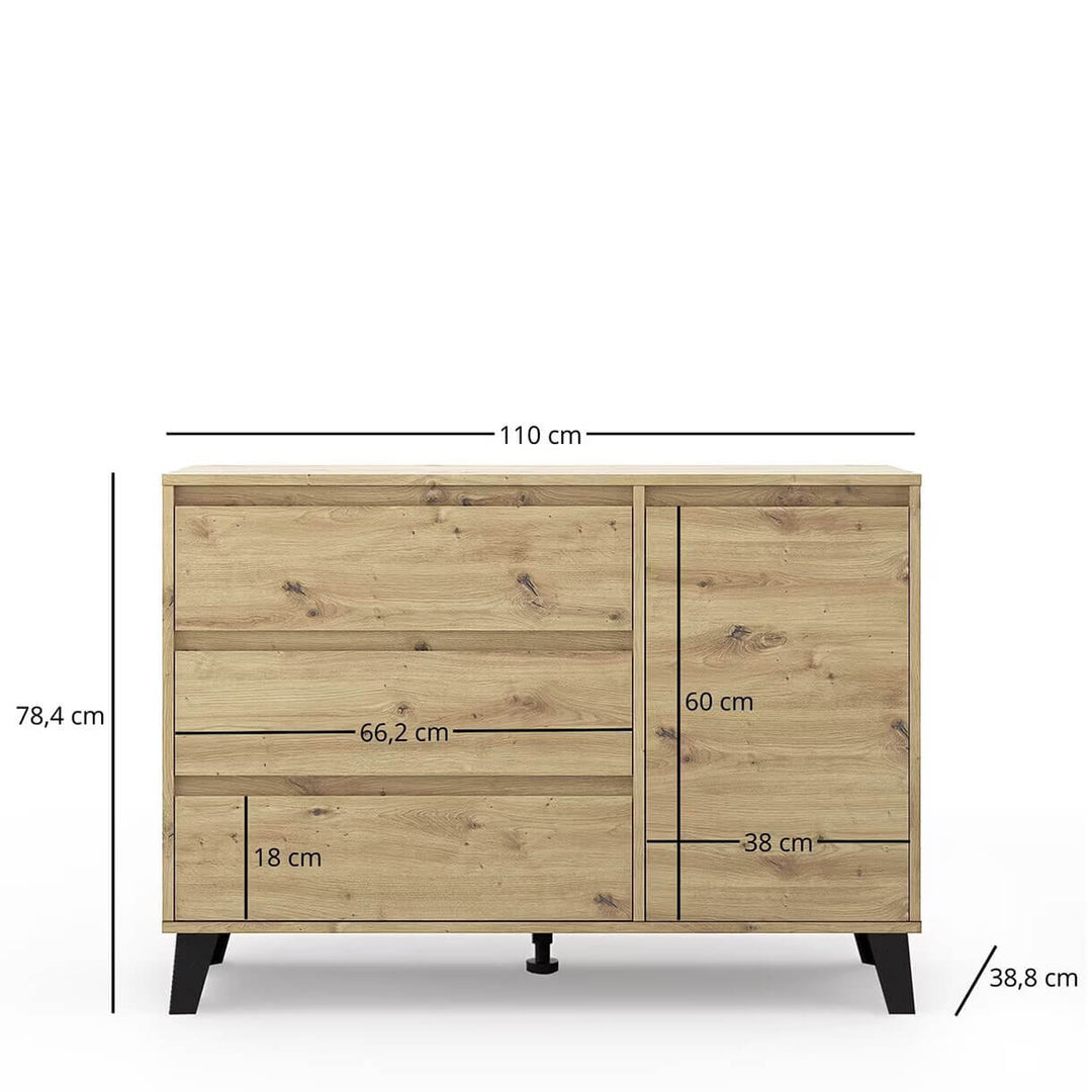 Фото розмірів комода BORG MEBELBOS 1D3S дуб артизан