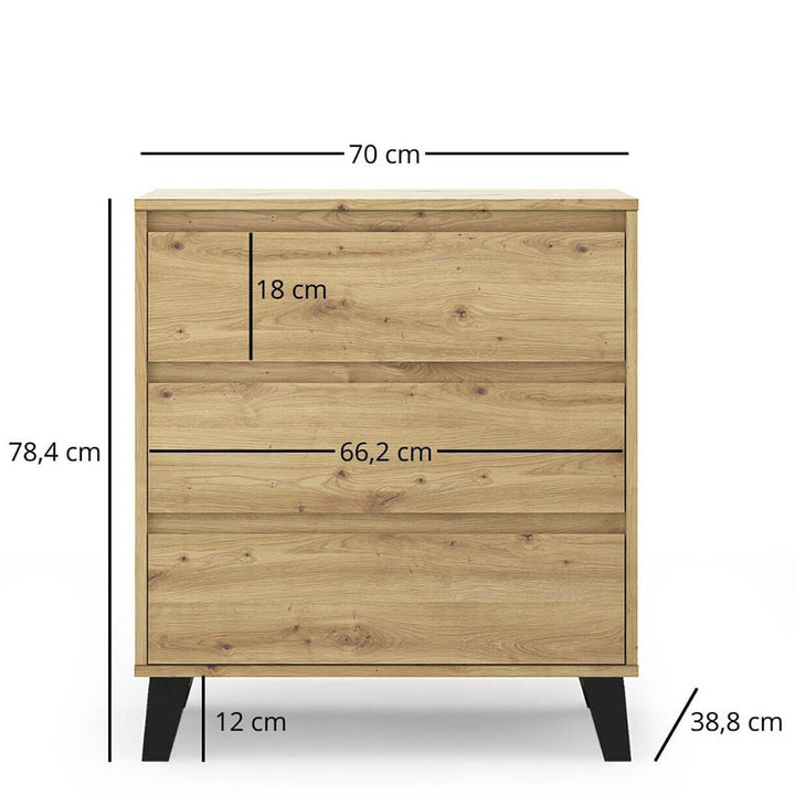 Фото розмірів комода BORG MEBELBOS 3S/70 дуб артизан