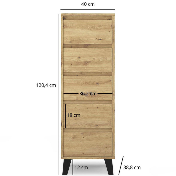 Фото розмірів комода BORG MEBELBOS 5S/40 дуб артизан