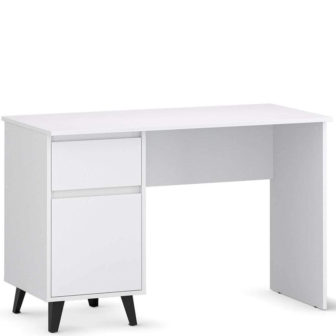 Фото вигляду збоку білого письмового столу BORG MEBELBOS 1D1S/120 з тумбою ліворуч