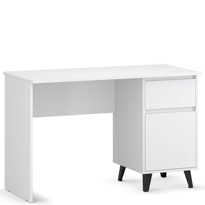 Фото вигляду збоку білого письмового столу BORG MEBELBOS 1D1S/120 з тумбою праворуч