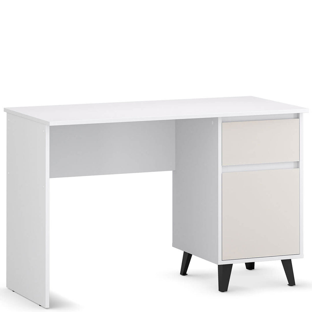 Фото вигляду збоку письмового столу BORG MEBELBOS 1D1S/120 білий / кашемір з тумбою праворуч