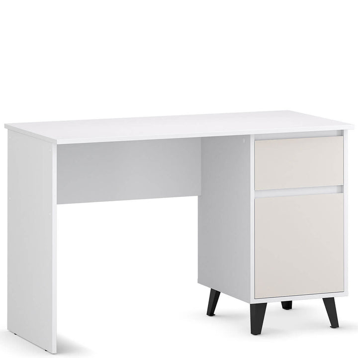 Фото вигляду збоку письмового столу BORG MEBELBOS 1D1S/120 білий / кашемір з тумбою праворуч