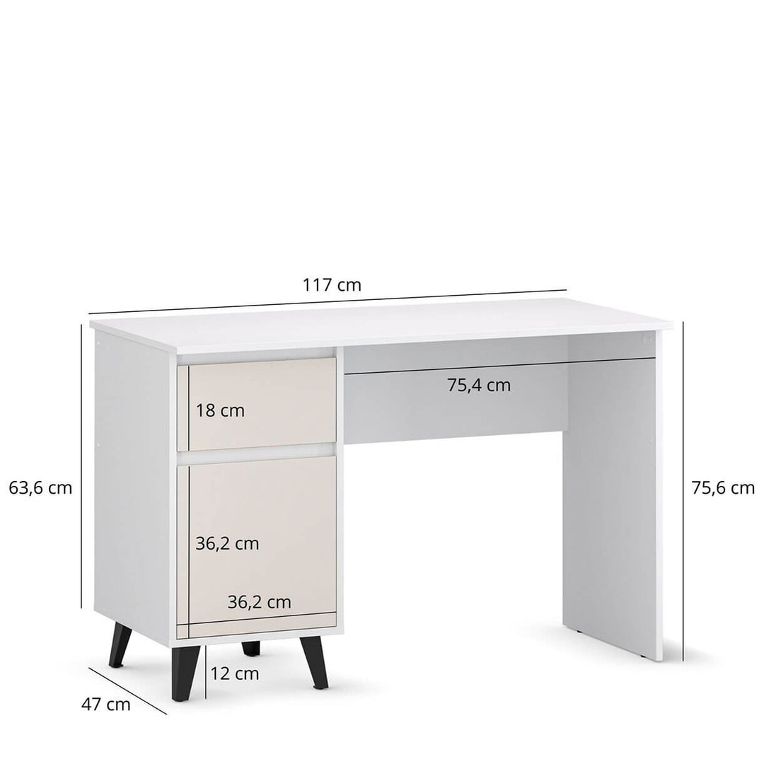 Фото розмірів письмового столу BORG MEBELBOS 1D1S/120 білий / кашемір