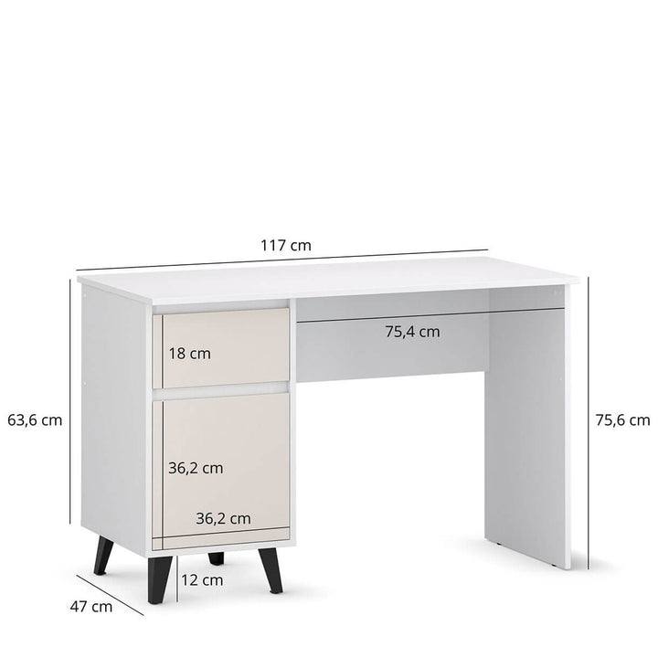 Фото розмірів письмового столу BORG MEBELBOS 1D1S/120 білий / кашемір