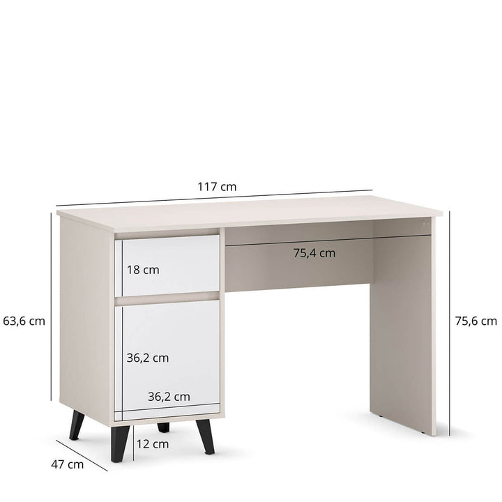 Фото розмірів письмового столу BORG MEBELBOS 1D1S/120 кашемір / білий