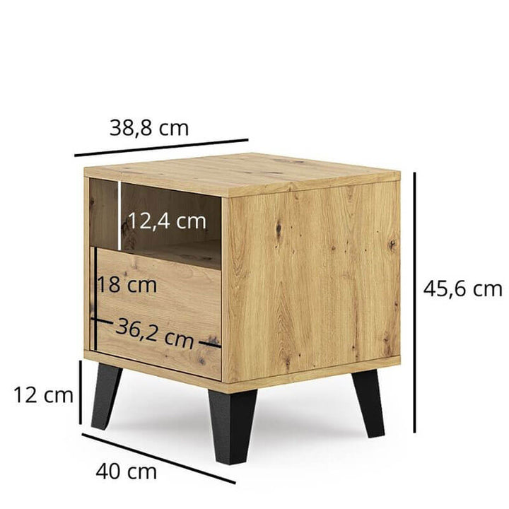 Фото розмірів приліжкової тумбочки BORG MEBELBOS 1S дуб артизан