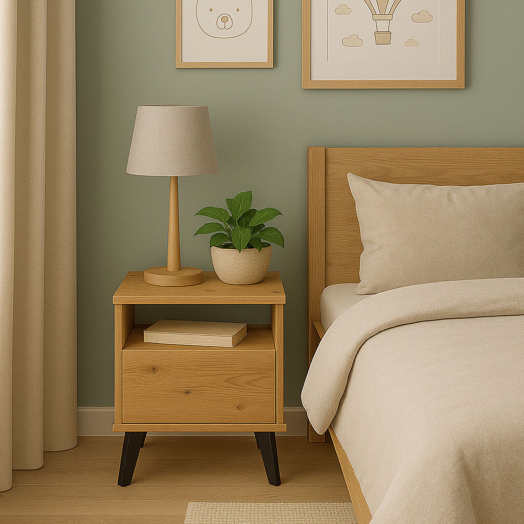 Фото приліжкової тумбочки BORG MEBELBOS 1S дуб артизан в інтер'єрі