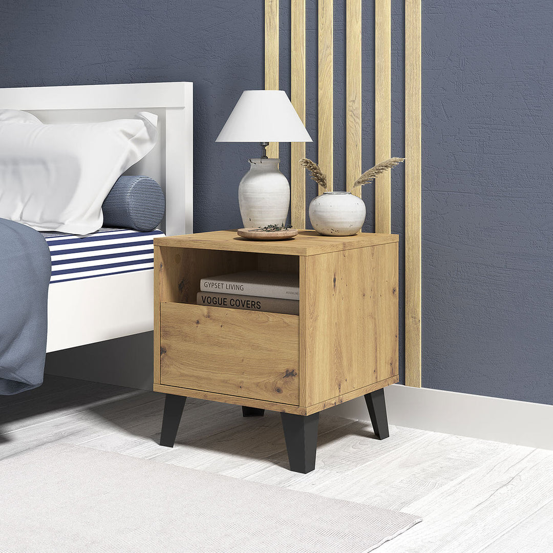 Фото приліжкової тумбочки BORG MEBELBOS 1S дуб артизан в інтер'єрі спальні
