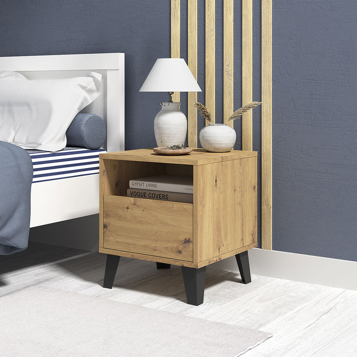 Фото приліжкової тумбочки BORG MEBELBOS 1S дуб артизан в інтер'єрі спальні