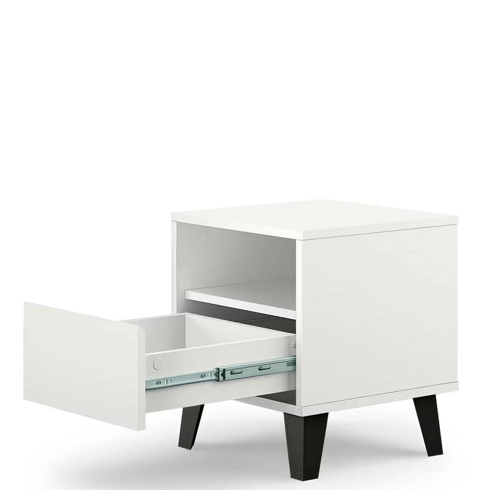 Фото наповнення білої приліжкової тумбочки BORG MEBELBOS 1S