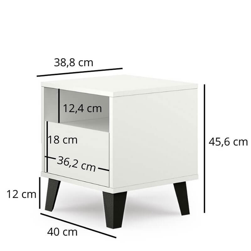 Фото розмірів білої приліжкової тумбочки BORG MEBELBOS 1S