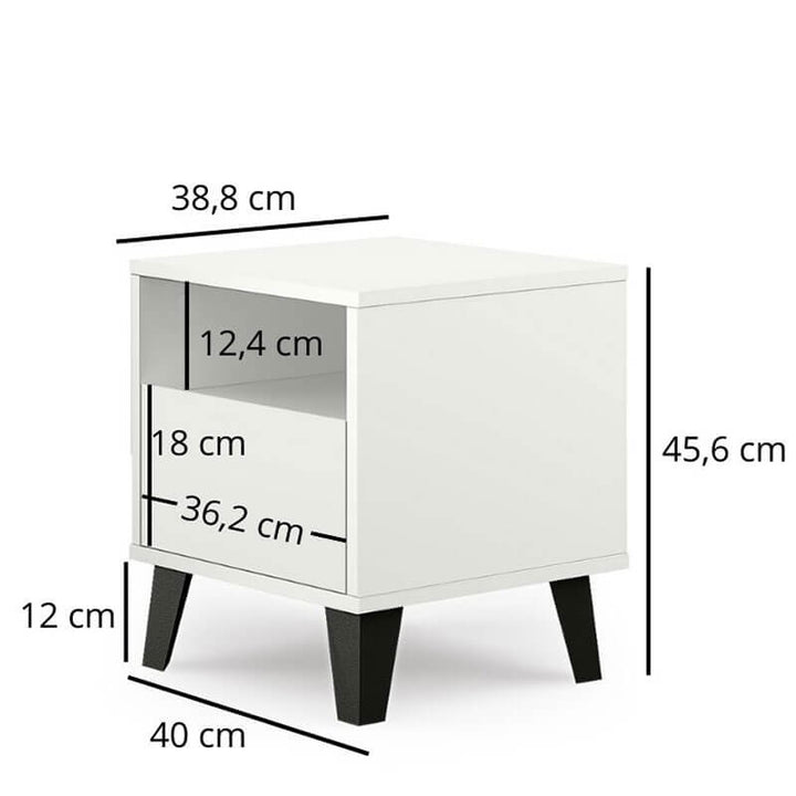 Фото розмірів білої приліжкової тумбочки BORG MEBELBOS 1S