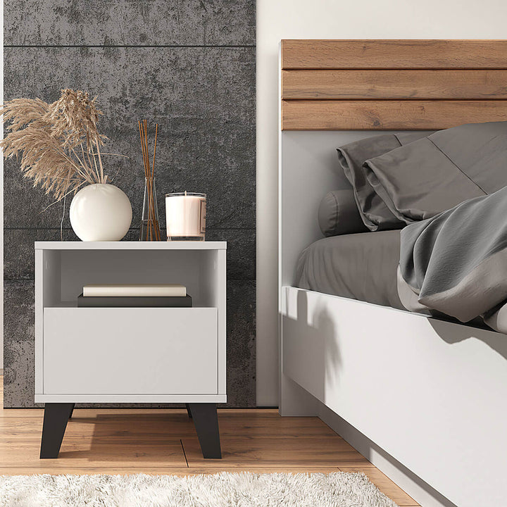 Фото приліжкової тумбочки BORG MEBELBOS 1S кашемір в інтер'єрі спальні