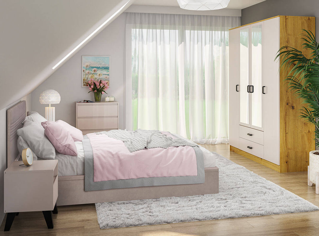 Фото приліжкової тумбочки BORG MEBELBOS 1S кашемір в інтер'єрі спальні