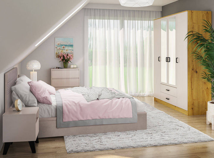 Фото приліжкової тумбочки BORG MEBELBOS 1S кашемір в інтер'єрі спальні