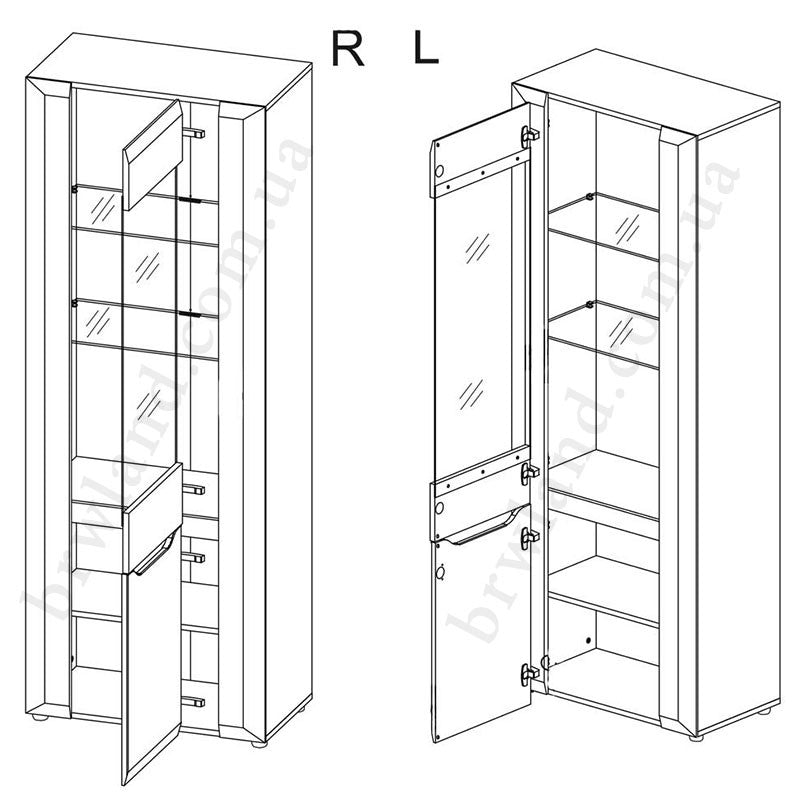 На фото два варіанти складання вітрини BRANDO LIVEO B5