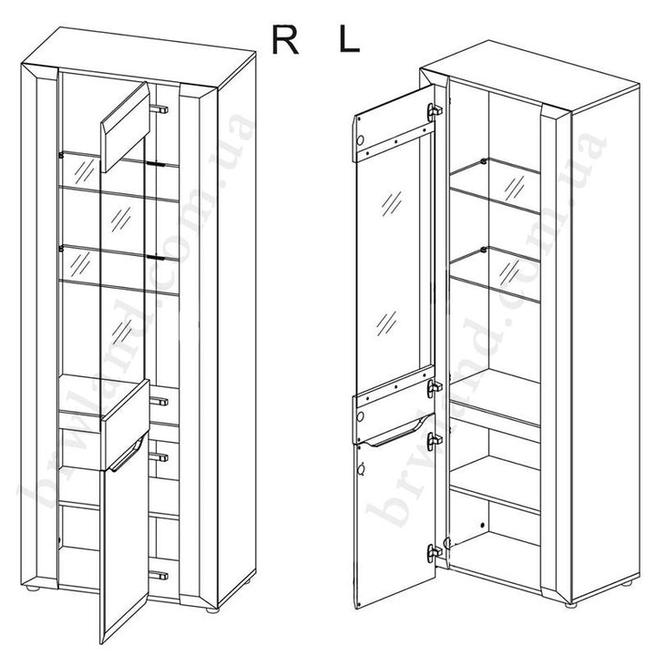 На фото два варіанти складання вітрини BRANDO LIVEO B5