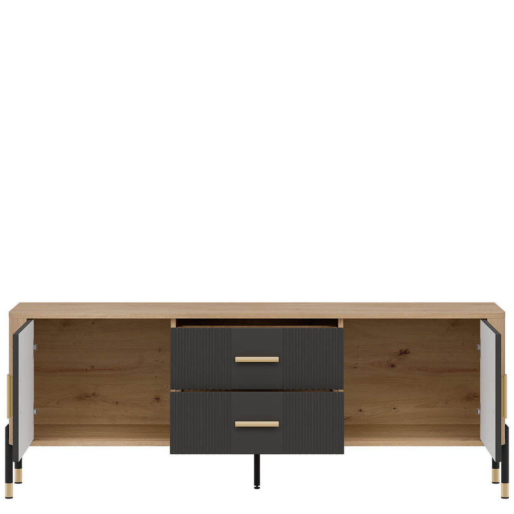 Фото наповнення тумби під телевізор DANTE LIVEO DT01 дуб кремона торро / антрацит / золоті ручки