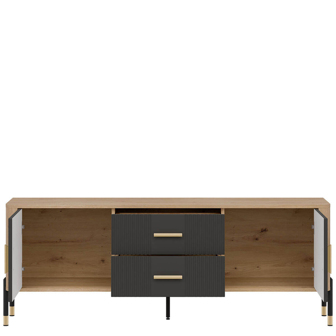 Фото наповнення тумби під телевізор DANTE LIVEO DT01 дуб кремона торро / антрацит / золоті ручки