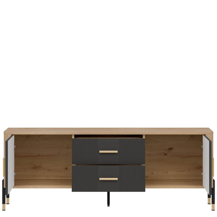 Фото наповнення тумби під телевізор DANTE LIVEO DT01 дуб кремона торро / антрацит / золоті ручки