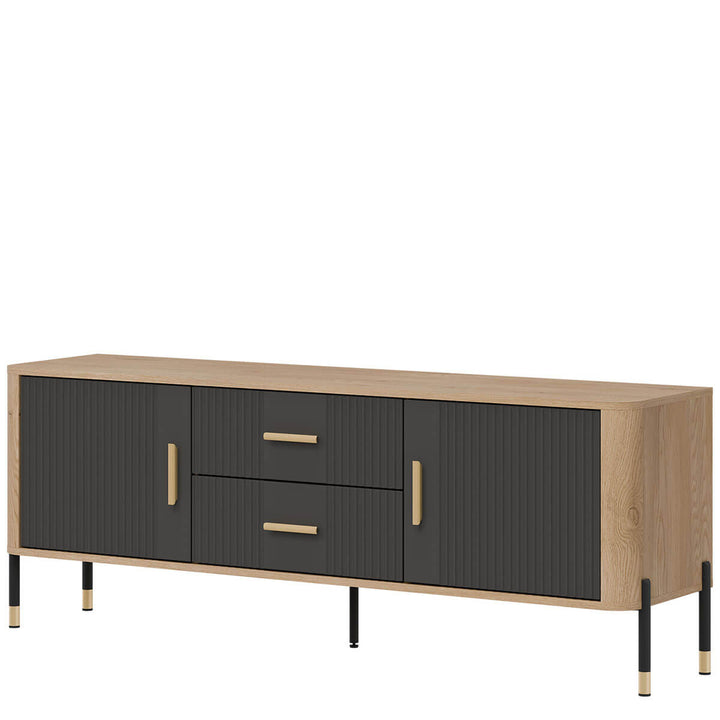 Фото вигляду справа тумби під телевізор DANTE LIVEO DT01 дуб кремона торро / антрацит / золоті ручки