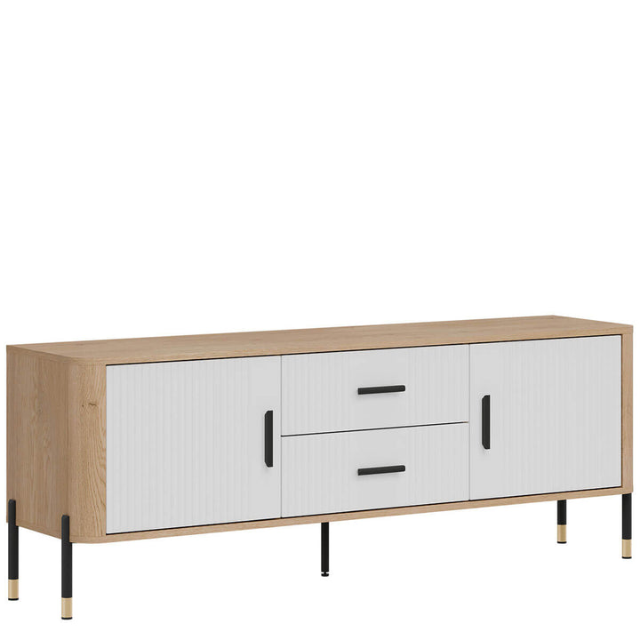 Фото вигляду зліва тумби під телевізор DANTE LIVEO DT01 дуб кремона торро / білий / чорні ручки