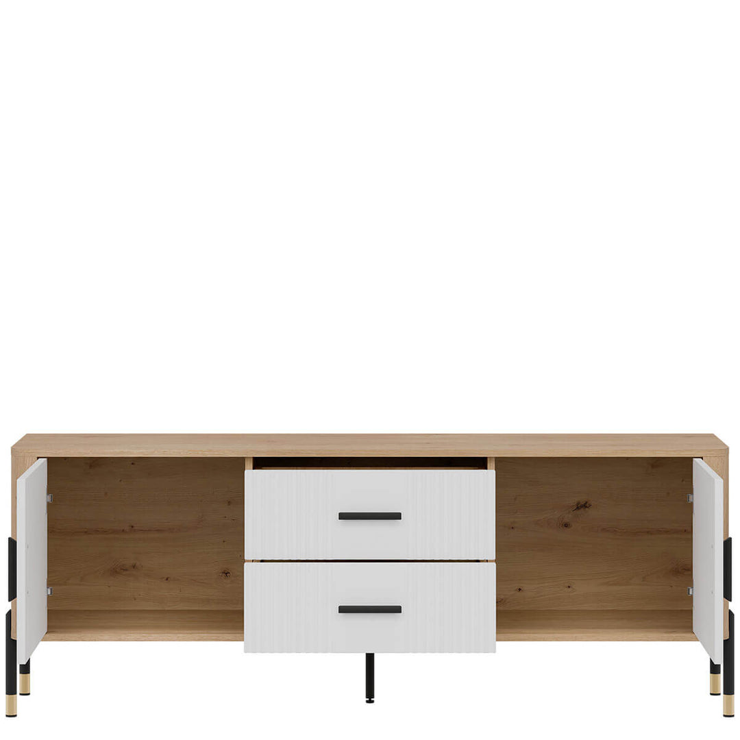 Фото наповнення тумби під телевізор DANTE LIVEO DT01 дуб кремона торро / білий / чорні ручки