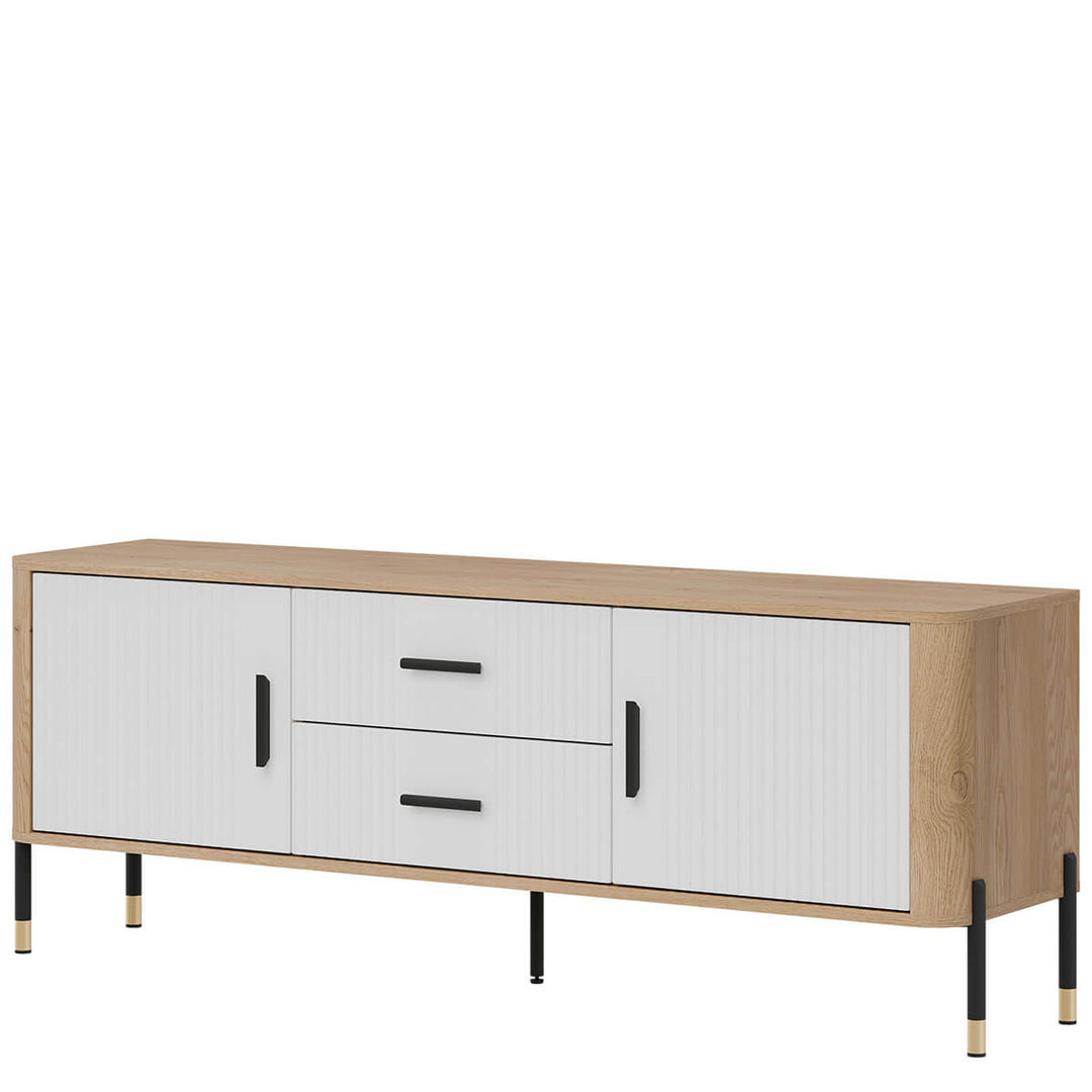 Фото вигляду справа тумби під телевізор DANTE LIVEO DT01 дуб кремона торро / білий / чорні ручки