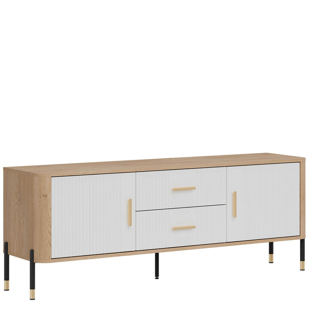 Фото вигляду зліва тумби під телевізор DANTE LIVEO DT01 дуб кремона торро / білий / золоті ручки