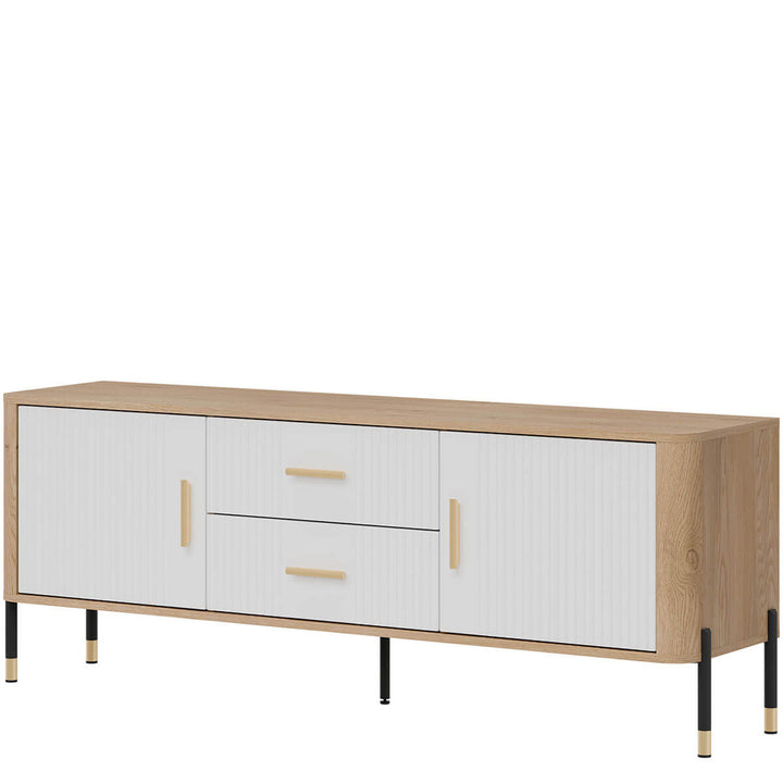 Фото вигляду справа тумби під телевізор DANTE LIVEO DT01 дуб кремона торро / білий / золоті ручки