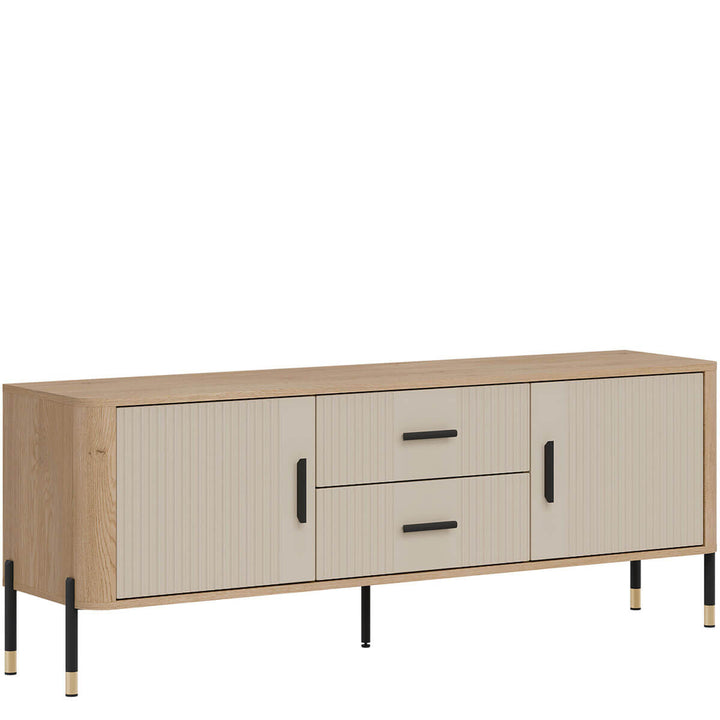 Фото вигляду зліва тумби під телевізор DANTE LIVEO DT01 дуб кремона торро / кашемір / чорні ручки