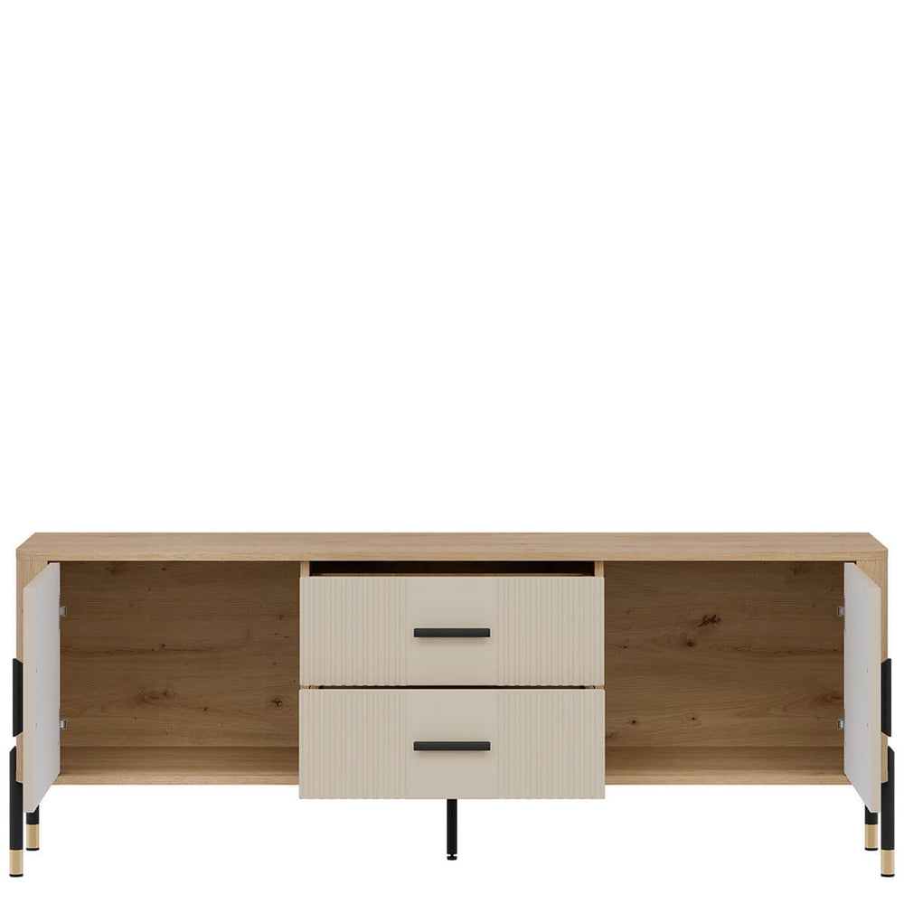 Фото наповнення тумби під телевізор DANTE LIVEO DT01 дуб кремона торро / кашемір / чорні ручки