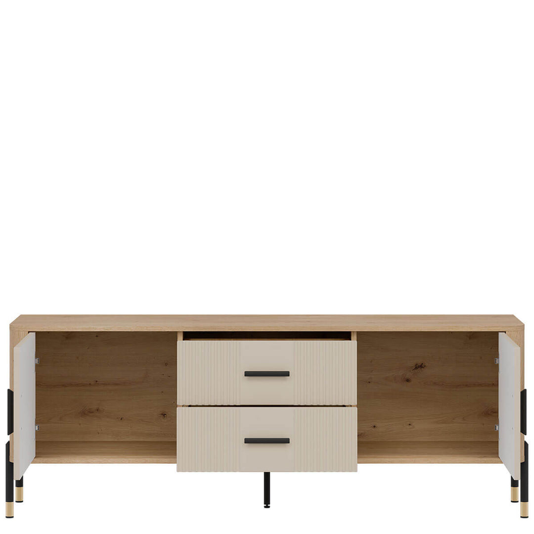 Фото наповнення тумби під телевізор DANTE LIVEO DT01 дуб кремона торро / кашемір / чорні ручки