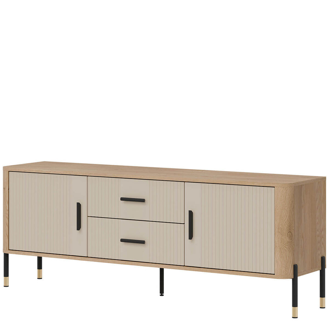 Фото вигляду справа тумби під телевізор DANTE LIVEO DT01 дуб кремона торро / кашемір / чорні ручки