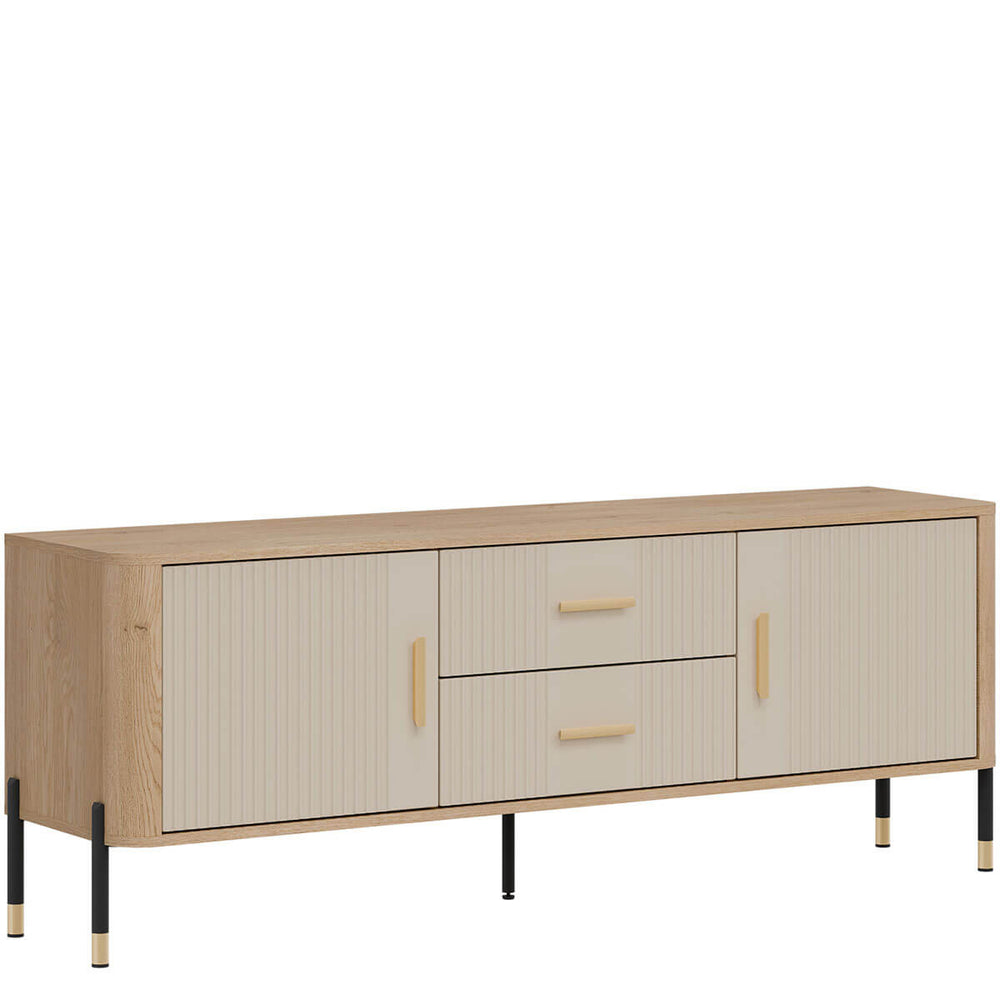 Фото вигляду зліва тумби під телевізор DANTE LIVEO DT01 дуб кремона торро / кашемір / золоті ручки