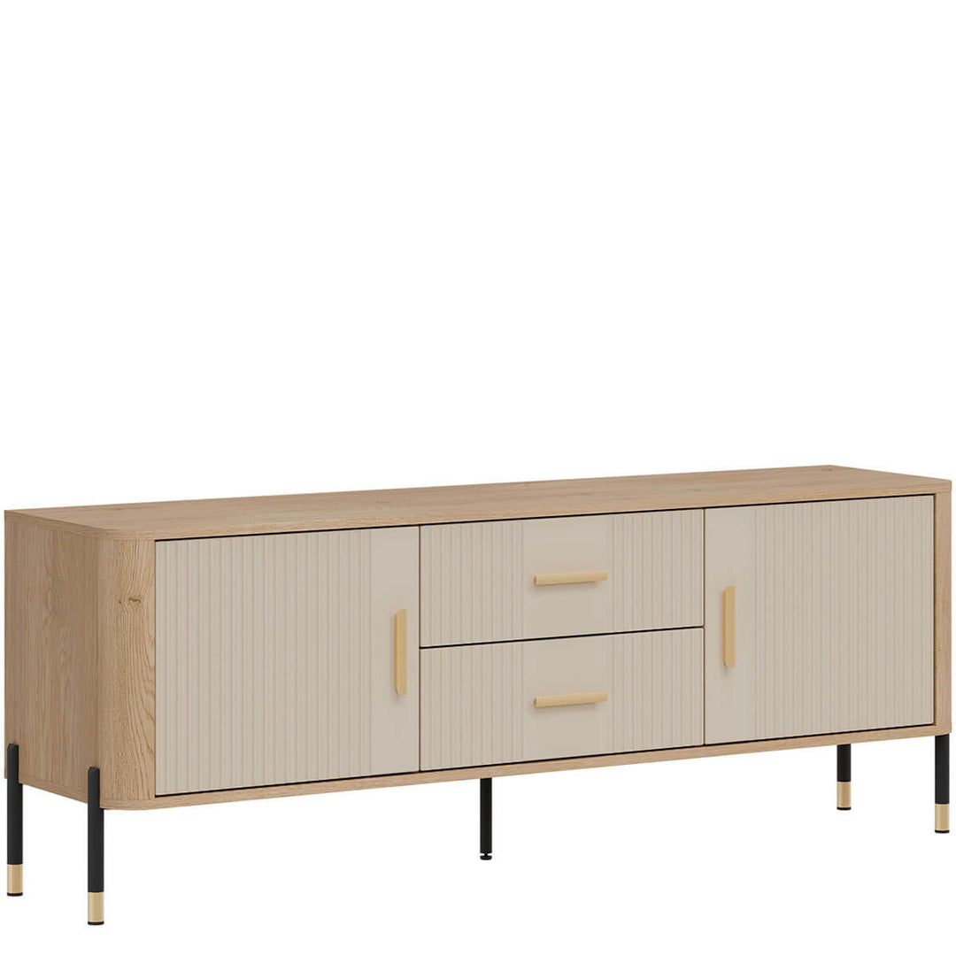 Фото вигляду зліва тумби під телевізор DANTE LIVEO DT01 дуб кремона торро / кашемір / золоті ручки