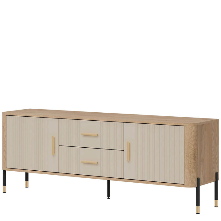 Фото вигляду справа тумби під телевізор DANTE LIVEO DT01 дуб кремона торро / кашемір / золоті ручки