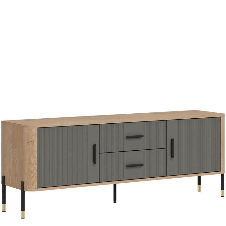 Фото вигляду зліва тумби під телевізор DANTE LIVEO DT01 дуб кремона торро / сірий / чорні ручки