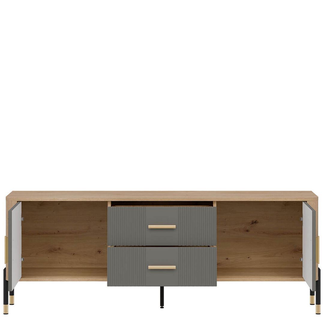 Фото наповнення тумби під телевізор DANTE LIVEO DT01 дуб кремона торро / сірий / золоті ручки