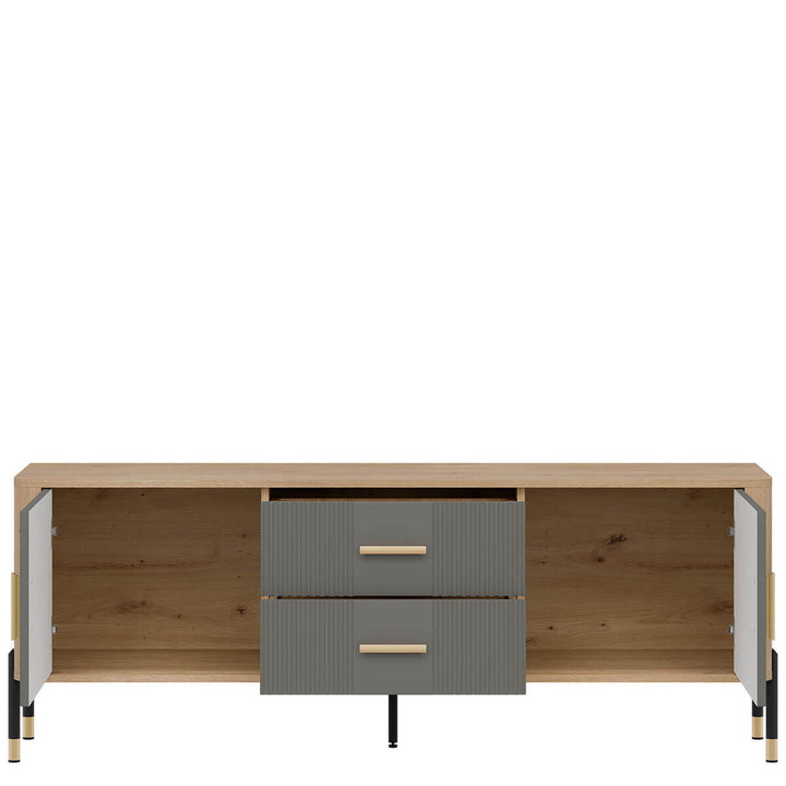 Фото наповнення тумби під телевізор DANTE LIVEO DT01 дуб кремона торро / сірий / золоті ручки